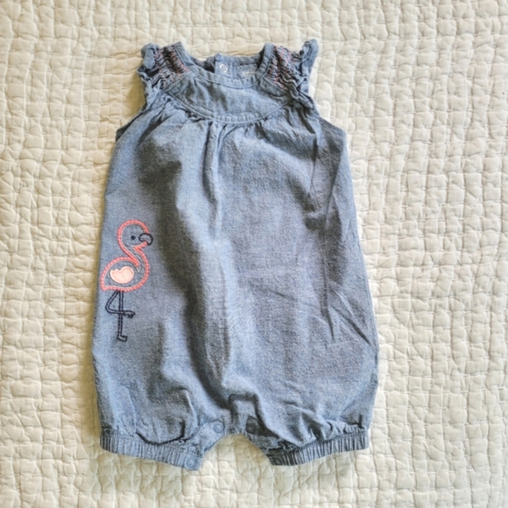 Just One You by Carter's Chambray Flamingo Romper size 12mo